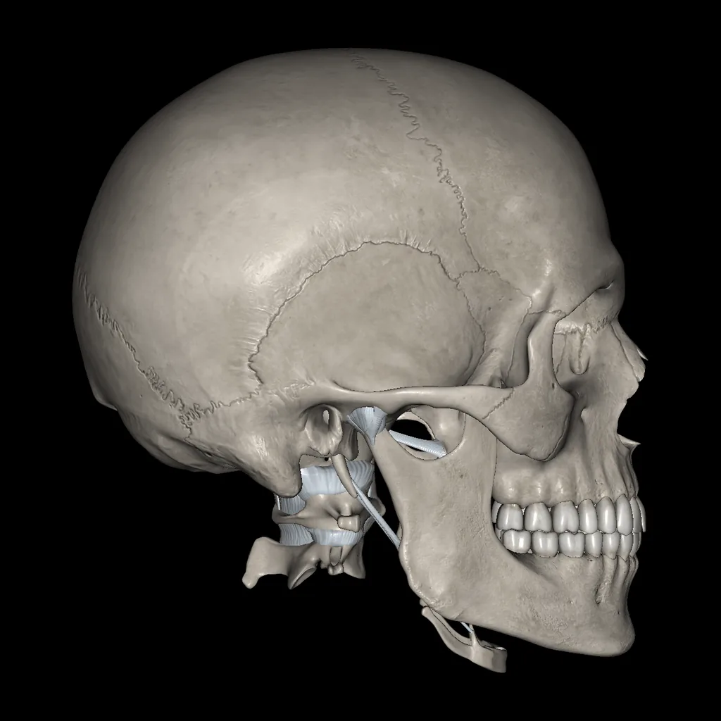 Cabeza (Ligamentos y huesos), vista lateral